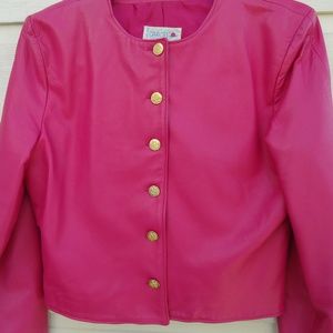 SIZE L. Pink leather blazer jacket.